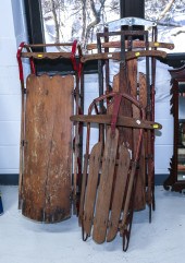A GROUP OF ANTIQUE SLEDS & A T