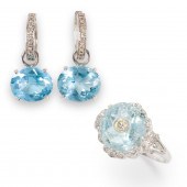 A GROUP OF AQUAMARINE AND DIAM