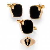 A GROUP OF BLACK CHALCEDONY AN