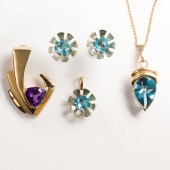 A GROUP OF BLUE TOPAZ OR AMETH