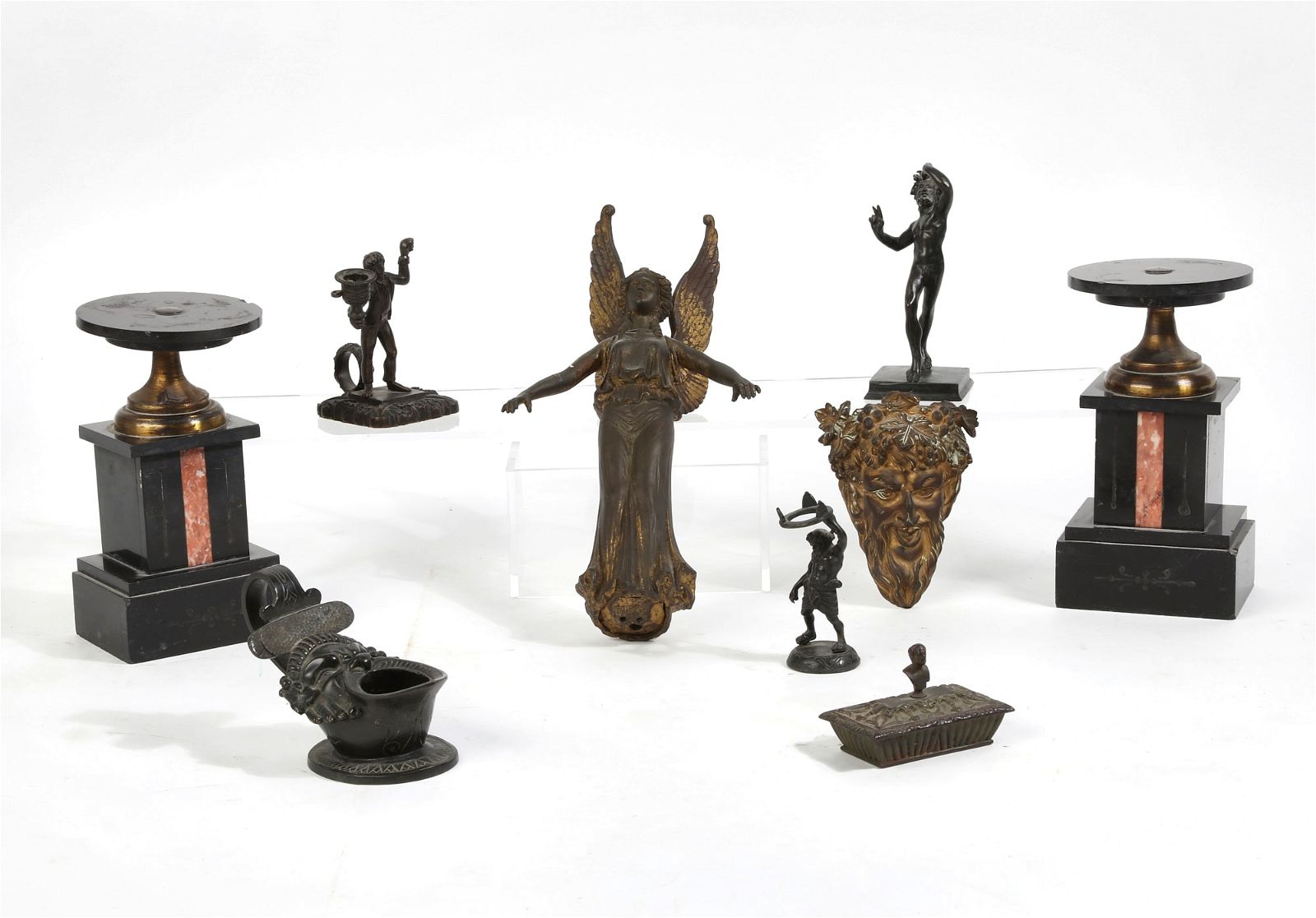 A GROUP OF BRONZE AND MARBLE