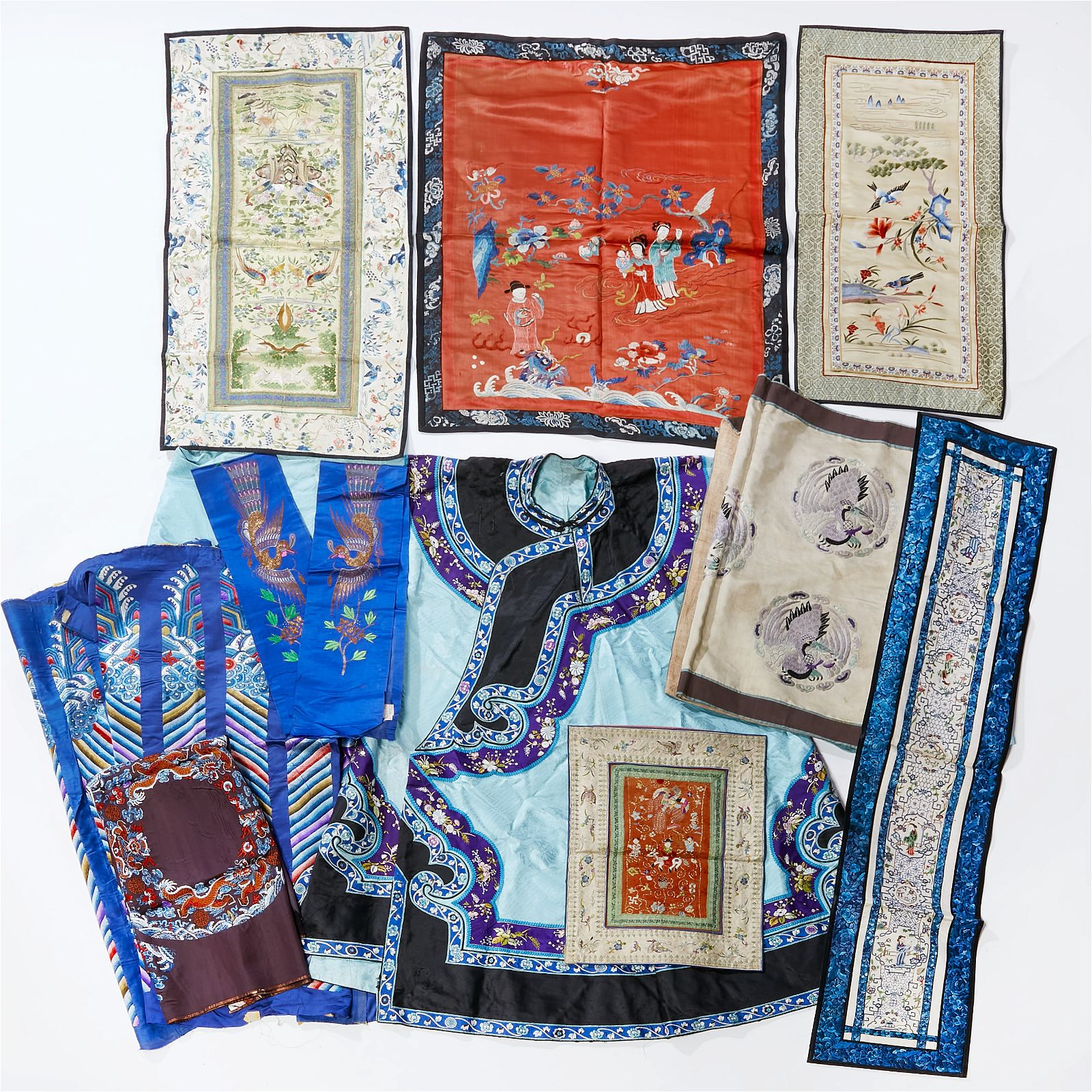 A GROUP OF CHINESE EMBROIDERED SILK
