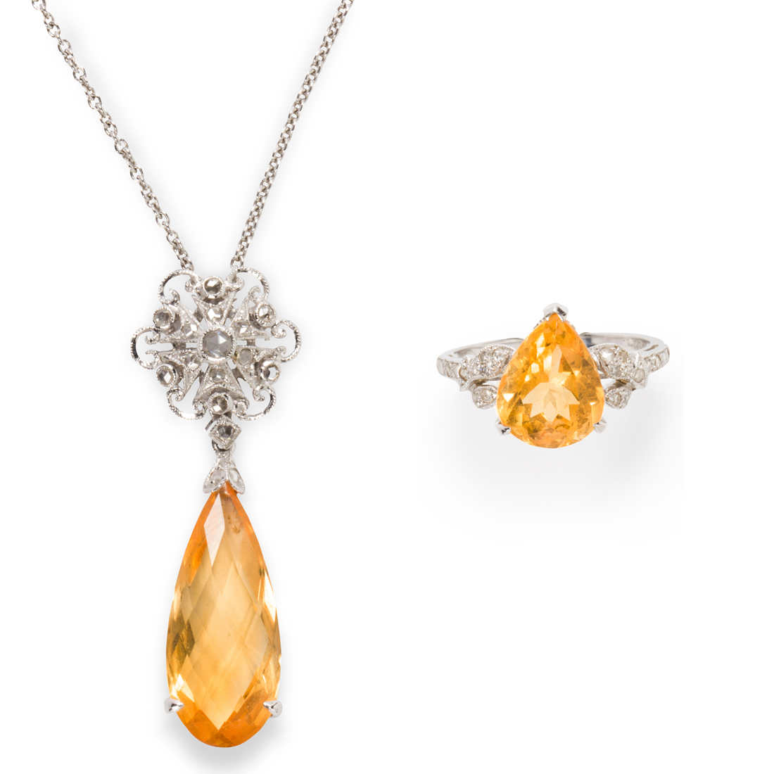 A GROUP OF CITRINE, DIAMOND AND