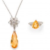 A GROUP OF CITRINE, DIAMOND AN