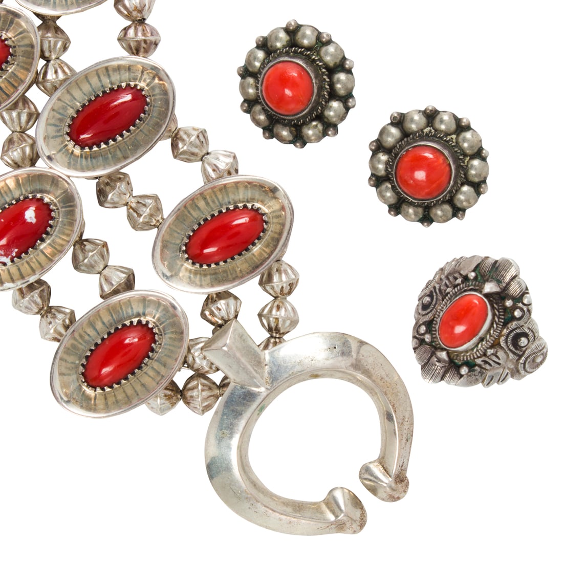A GROUP OF CORAL AND SILVER