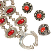 A GROUP OF CORAL AND SILVER JE
