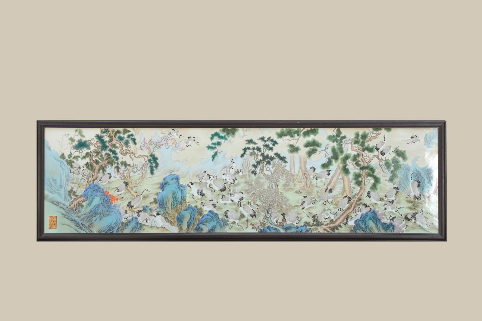 A 'GROUP OF CRANES' PORCELAIN PANEL