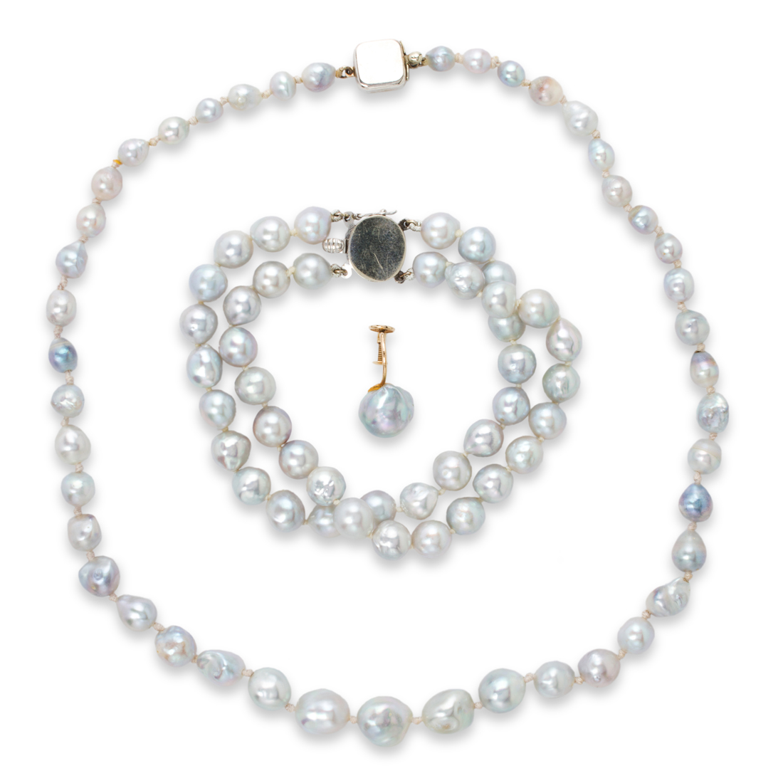 A GROUP OF CULTURED GREY PEARL