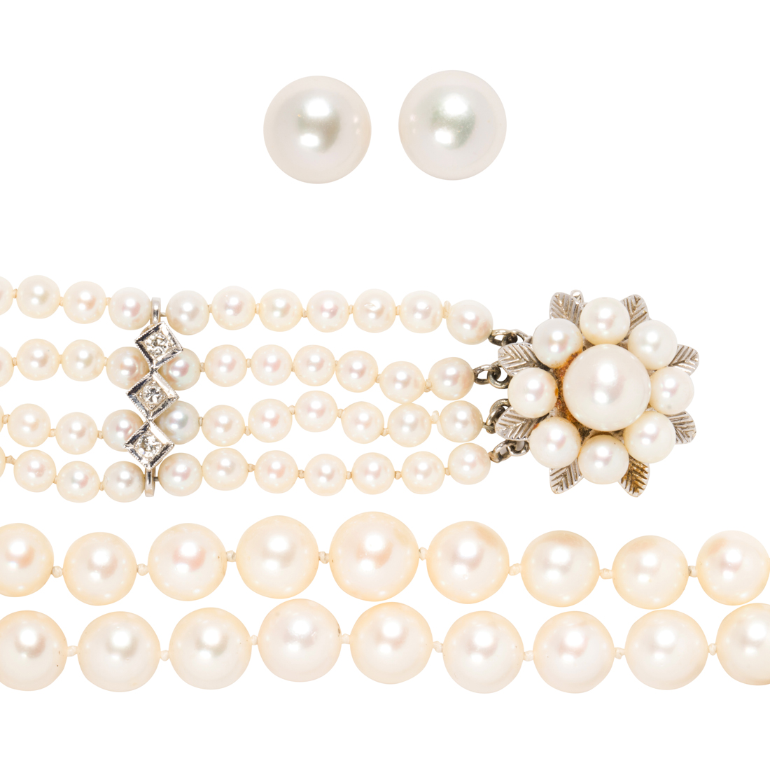 A GROUP OF CULTURED PEARL AND 14K