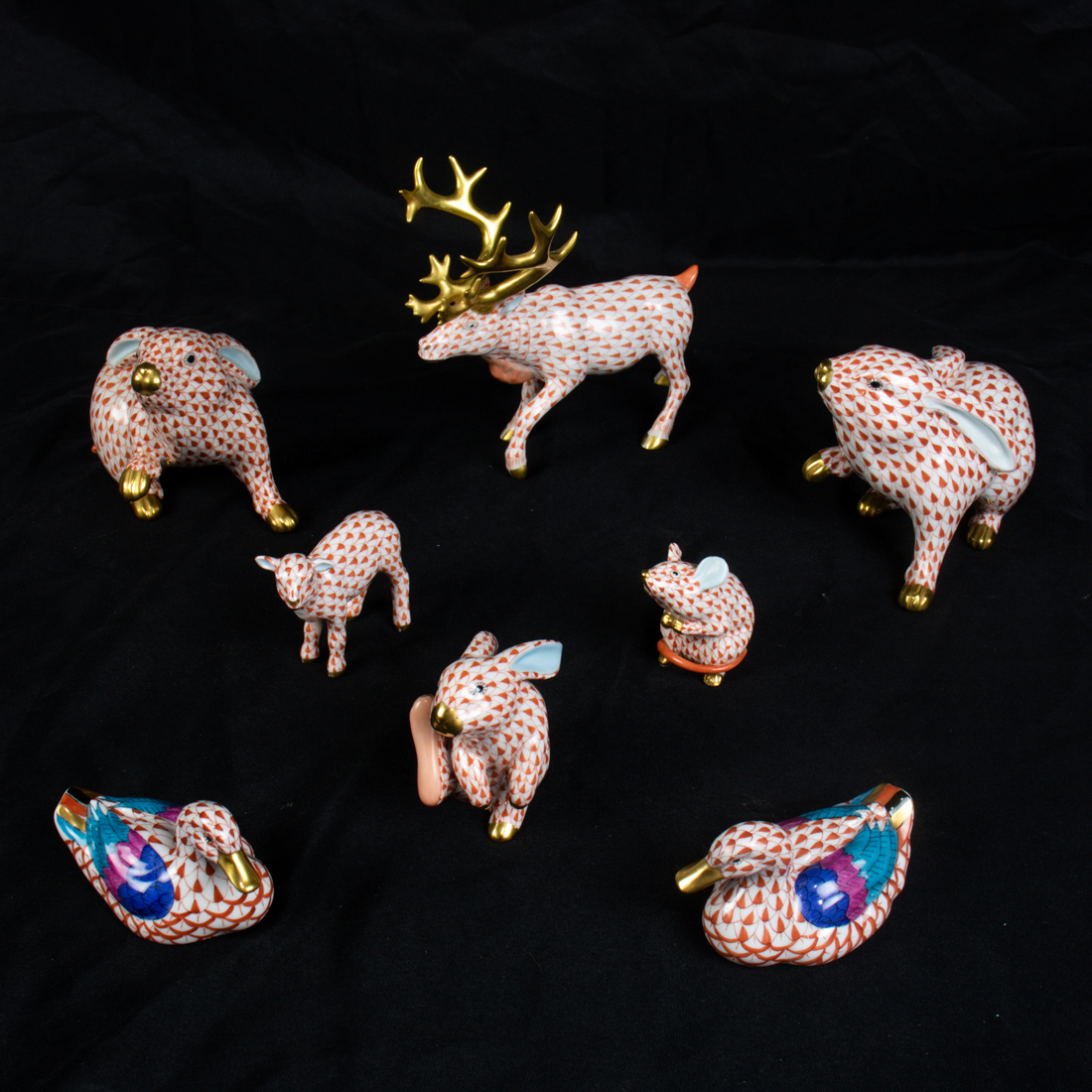 A GROUP OF EIGHT HEREND PORCELAIN