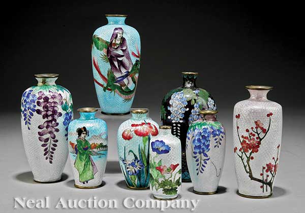A Group of Eight Japanese Cloisonné