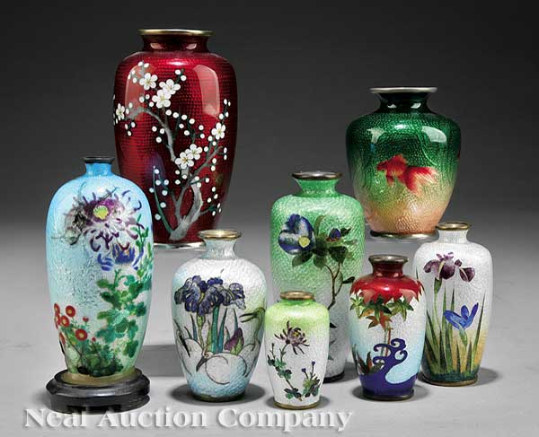 A Group of Eight Japanese Cloisonné