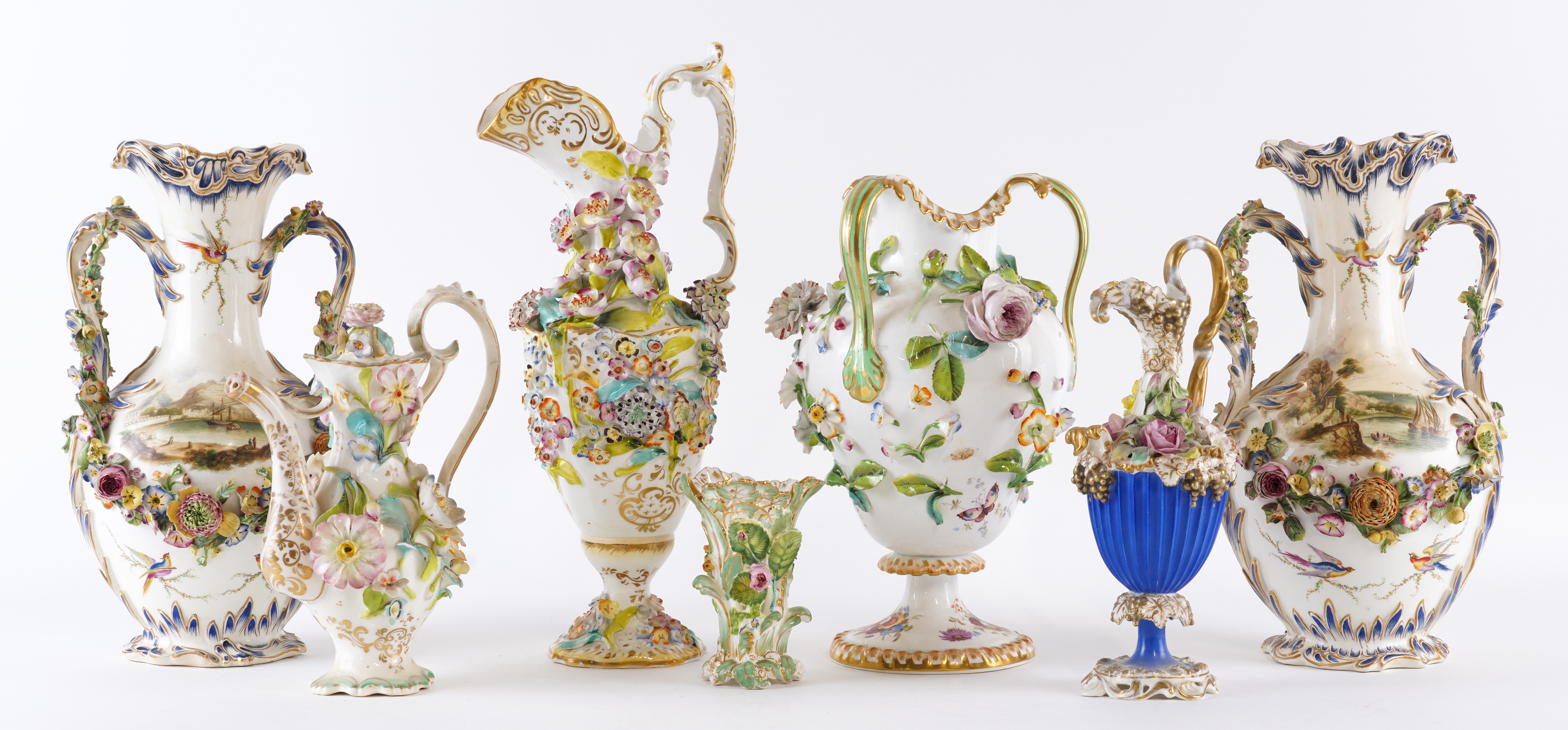 A GROUP OF ENGLISH FLOWER-ENCRUSTED