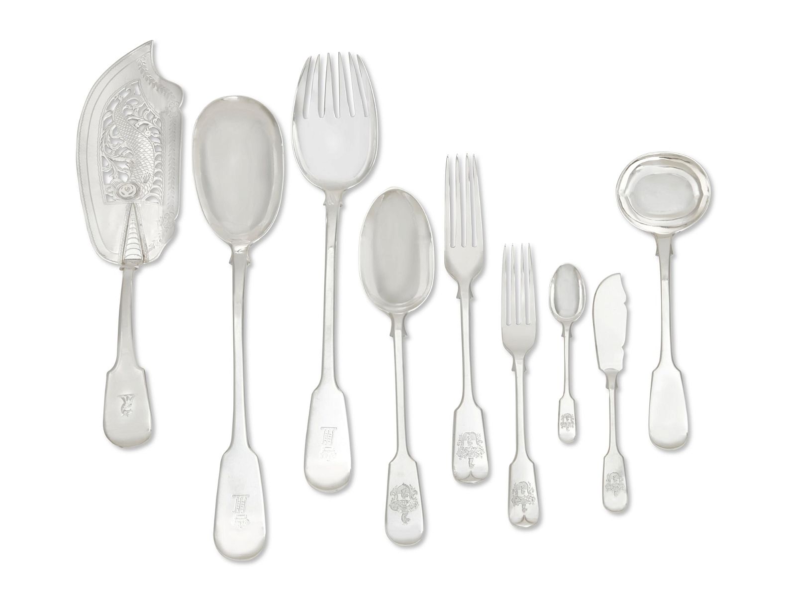 A GROUP OF ENGLISH SILVER FIDDLE
