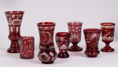 A group of engraved ruby overlay