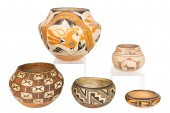 A GROUP OF FIVE ACOMA POTTERY
