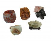 A GROUP OF FIVE CARVED HARDSTO