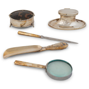 A Group of Five English Silver Desk