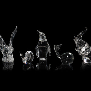A Group of Five Glass Animal