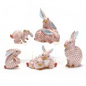 A GROUP OF FIVE HEREND RABBITS