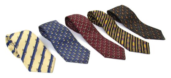 A Group of Five Hermes Silk Ties.