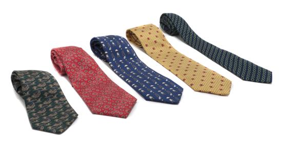 A Group of Five Hermes Silk Ties.