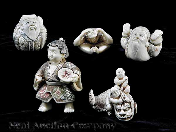 A Group of Five Japanese Ivory