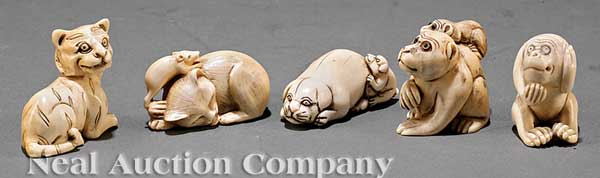 A Group of Five Japanese Ivory