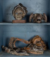 A GROUP OF FIVE TRIBAL CARVED