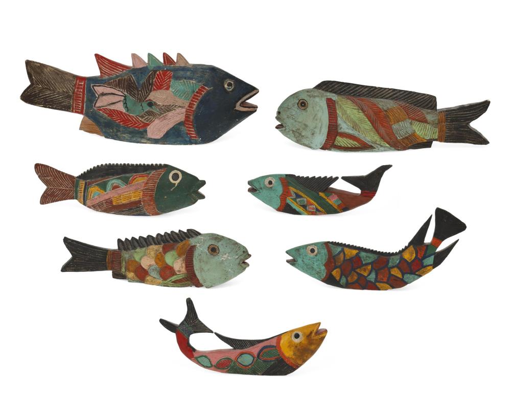 A GROUP OF FOLK ART WOODEN FISHA
