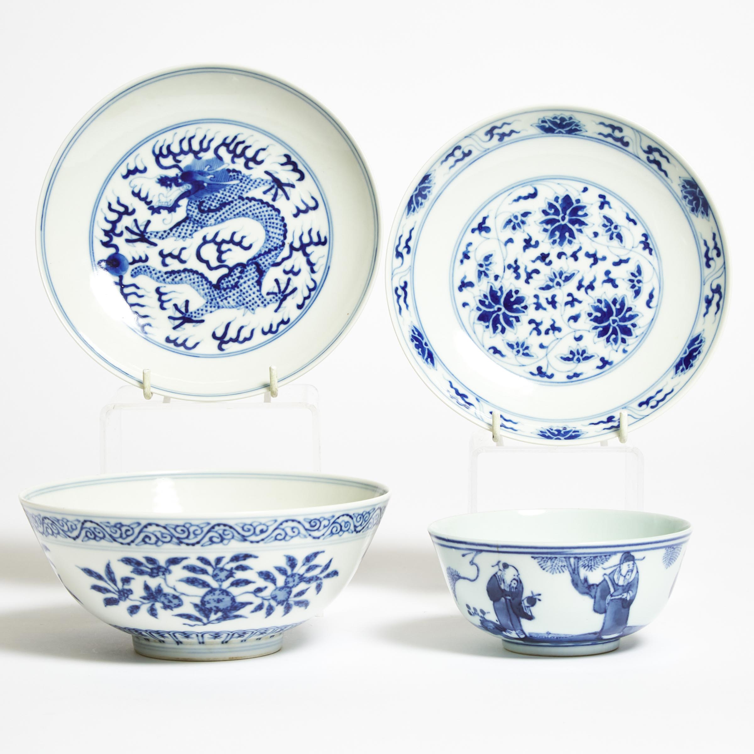 A Group of Four Blue and White