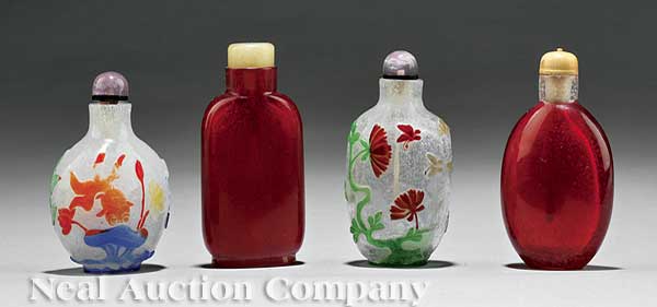 A Group of Four Chinese Glass Snuff