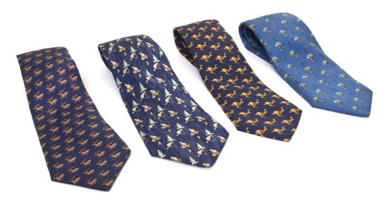 A Group of Four Hermes Silk Ties.