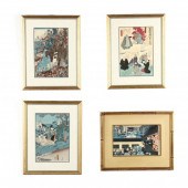A GROUP OF FOUR JAPANESE WOODB