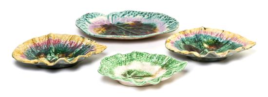 A Group of Four Majolica Leaf
