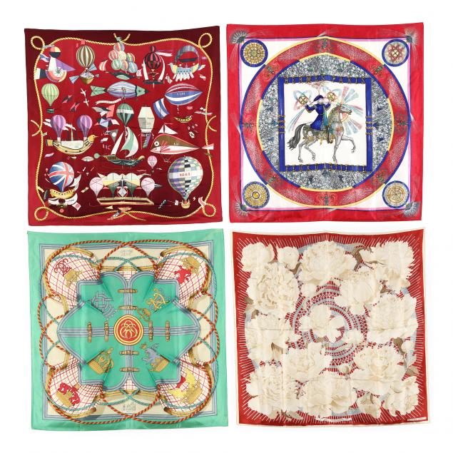 A GROUP OF FOUR VINTAGE HERMES SILK