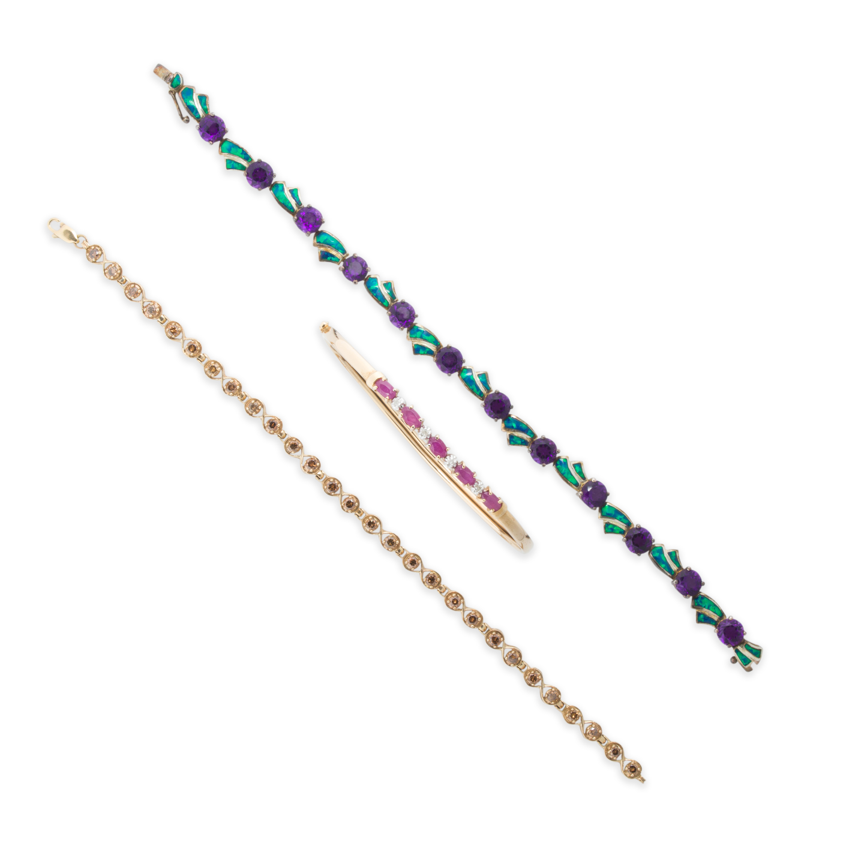 A GROUP OF GEMSTONE BRACELETS A
