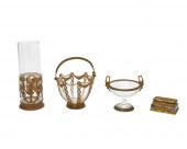 A GROUP OF GLASS AND GILT-META