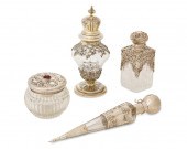 A GROUP OF GLASS AND SILVER OV