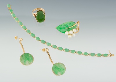 A Group of Gold and Jade Jewelry