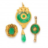 A GROUP OF JADE AND GOLD JEWEL