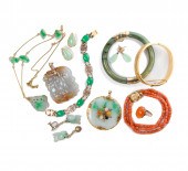 A GROUP OF JADE OR CORAL AND G
