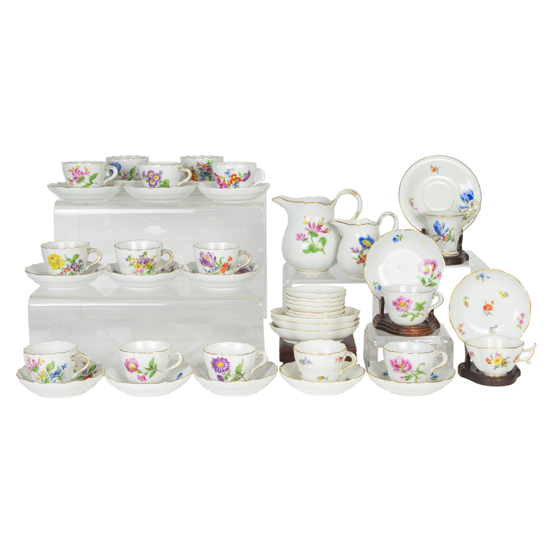 A GROUP OF MEISSEN FLORAL DECORATED