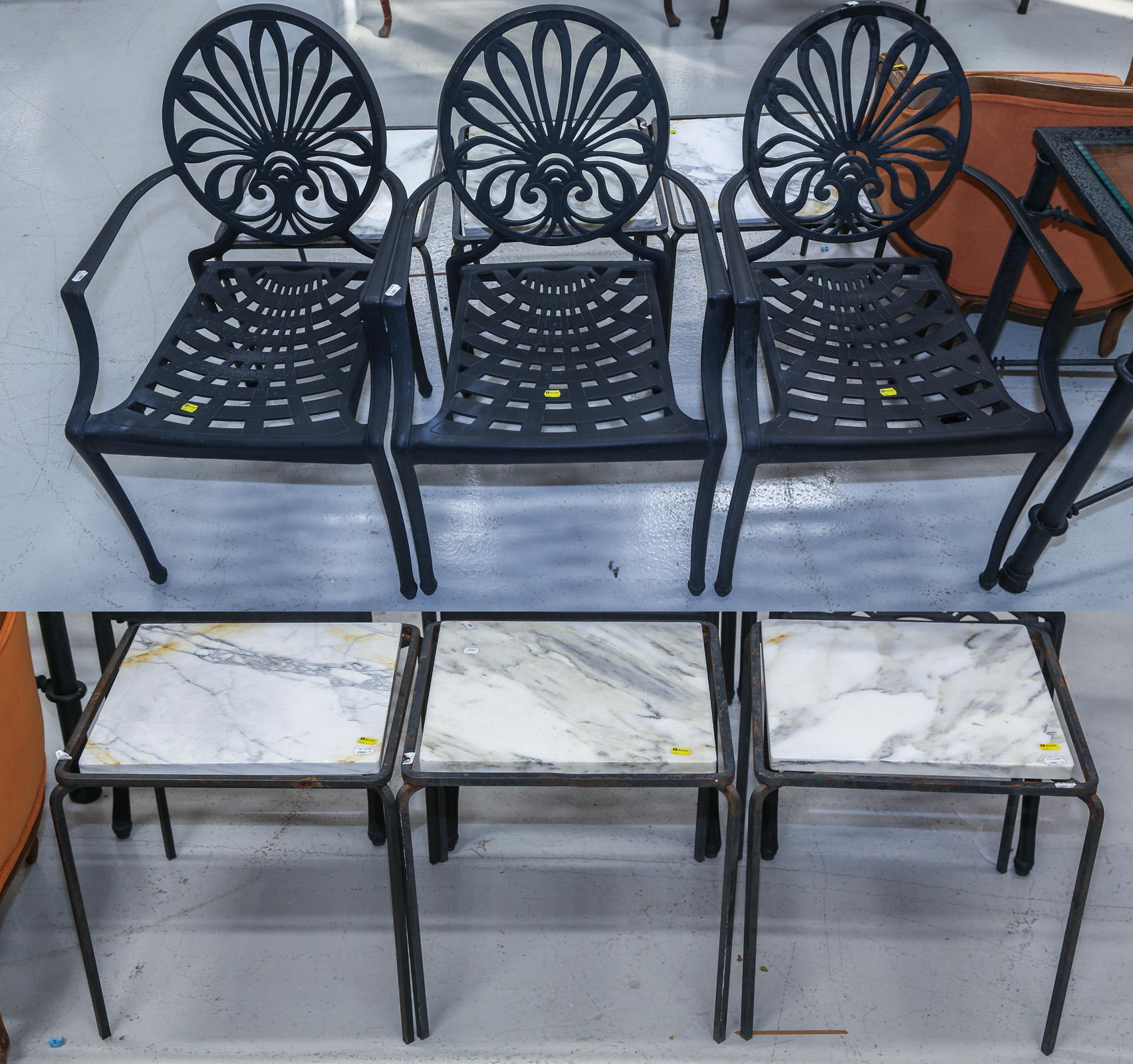 A GROUP OF METAL PATIO FURNITURE