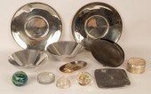 A group of metal ware, mostly