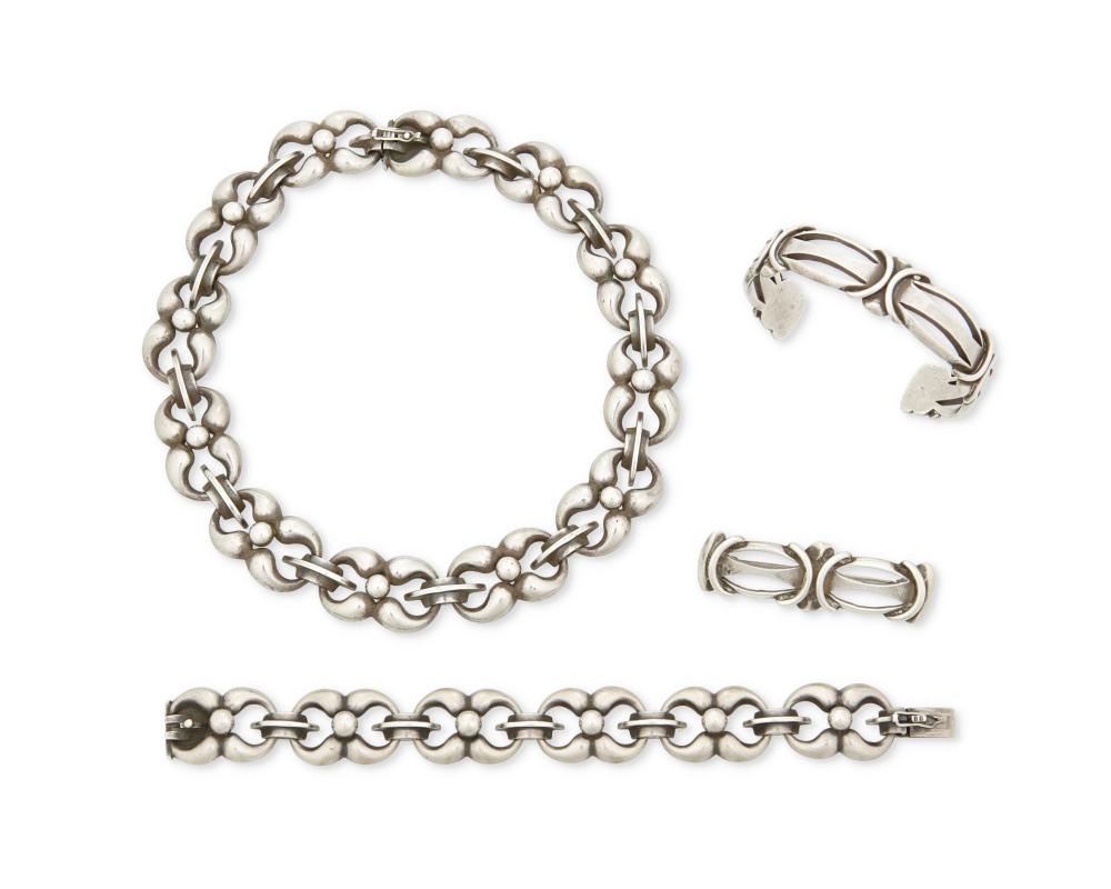 A GROUP OF MEXICAN SILVER JEWELRY