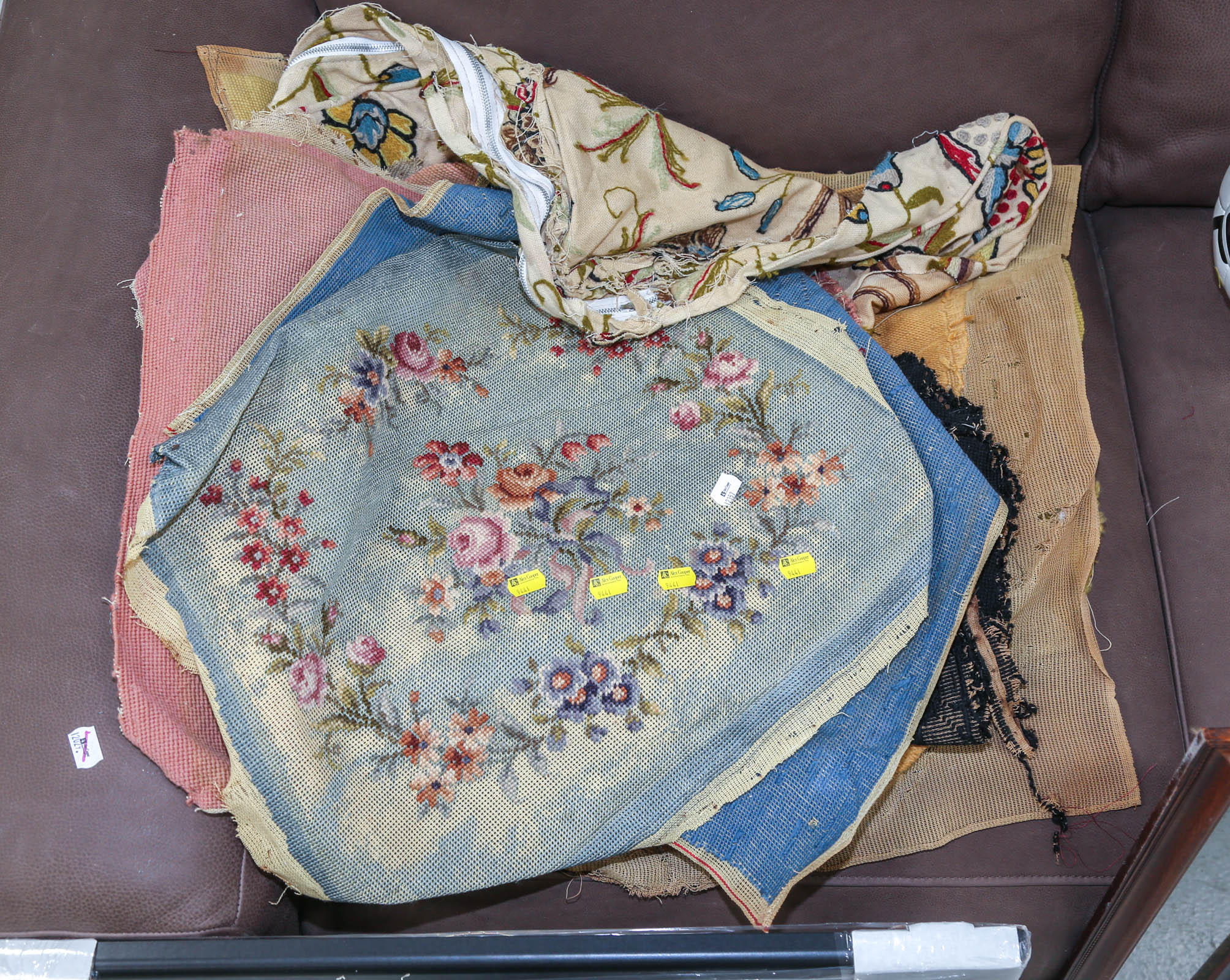 A GROUP OF NEEDLEWORK SEAT COVERS
