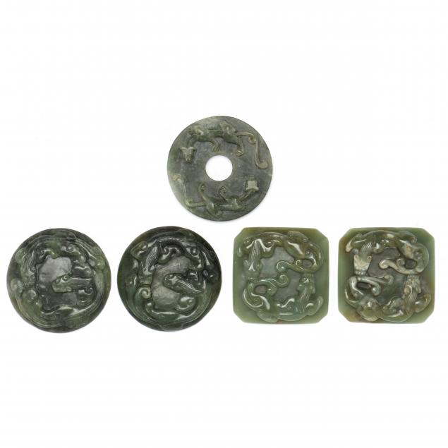 A GROUP OF NEPHRITE JADE CHILONG