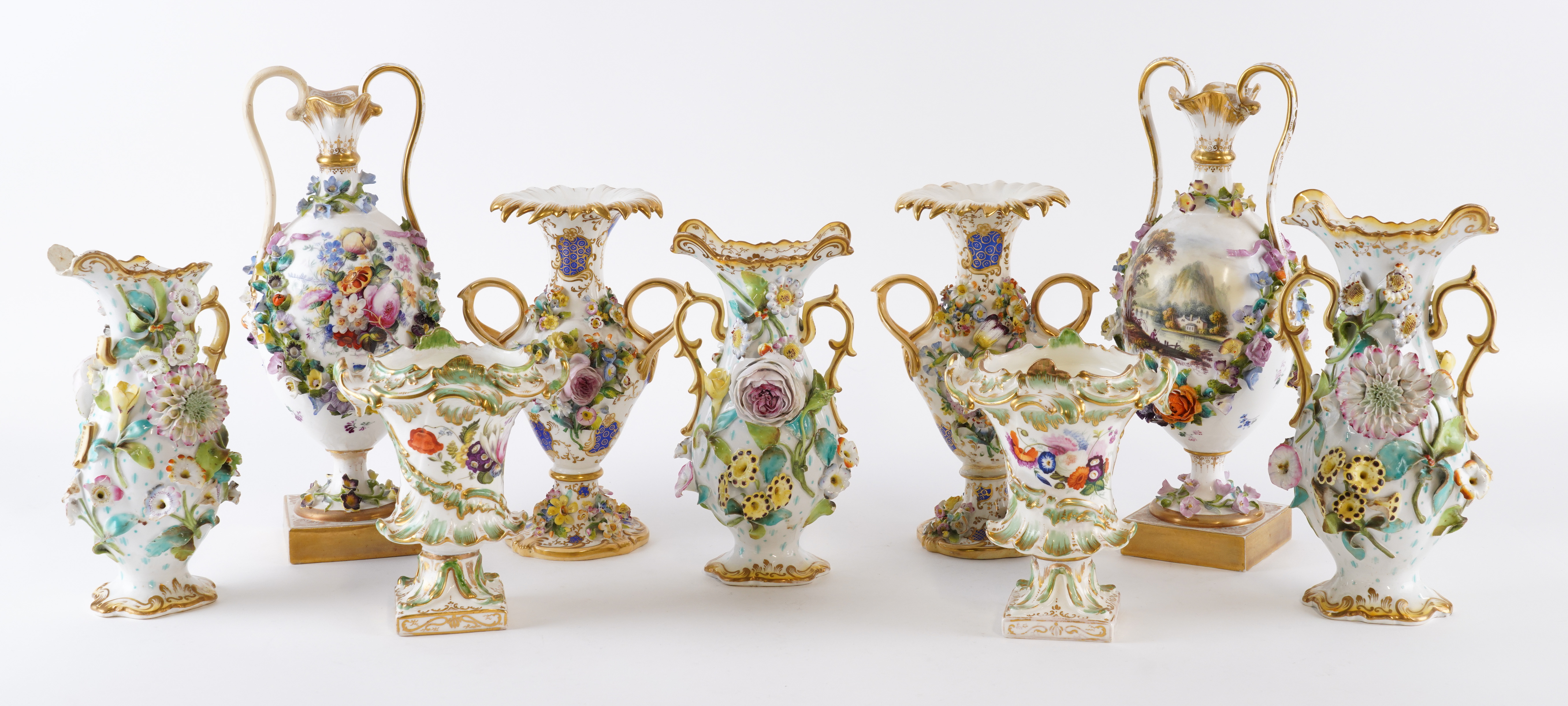 A GROUP OF NINE ENGLISH PORCELAIN