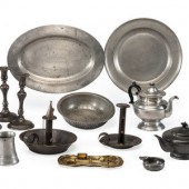 A Group of Pewter, Tin and Bra